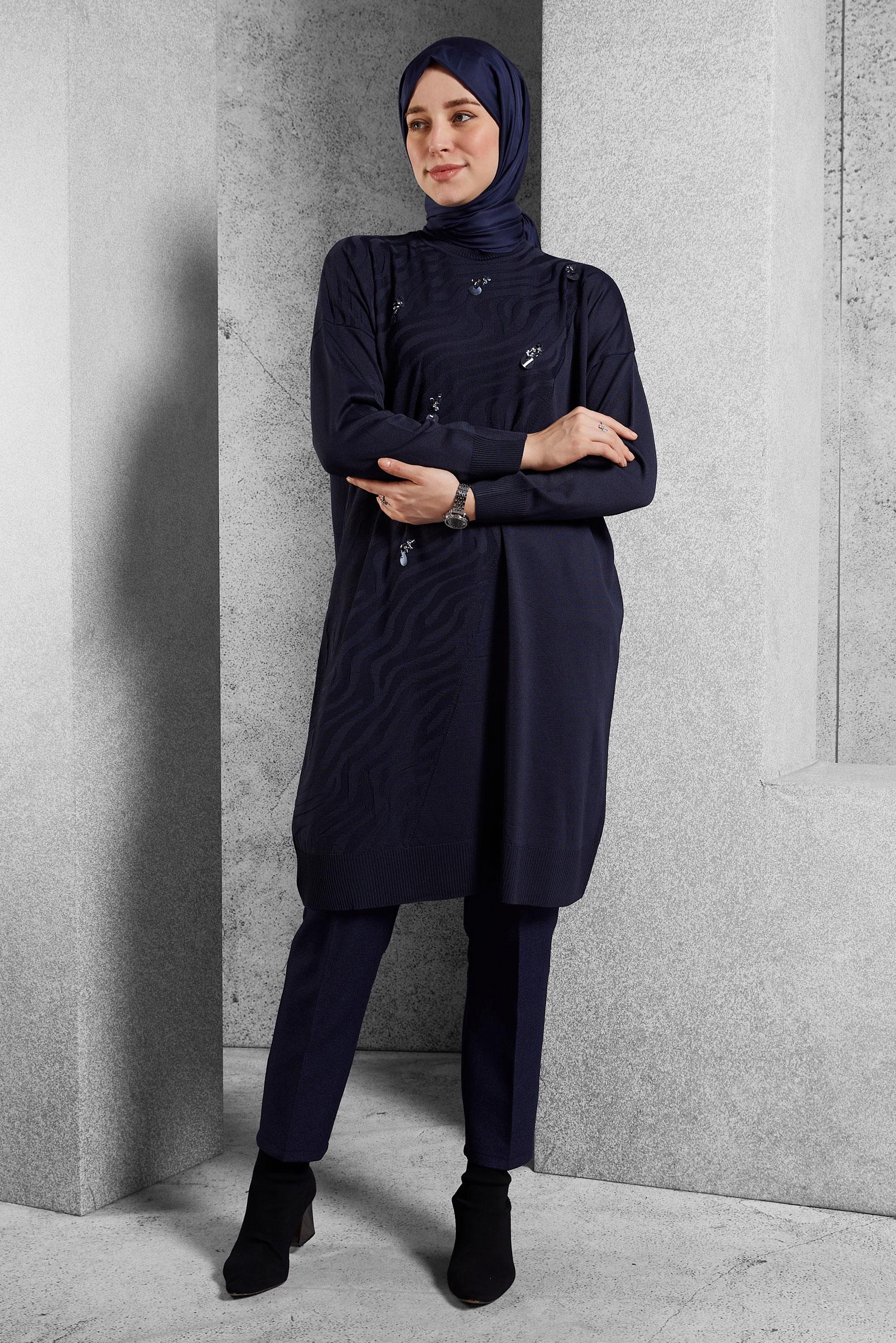 Vêtements hijab BLEU MARINE TUNIQUE EN TRICOT 44980