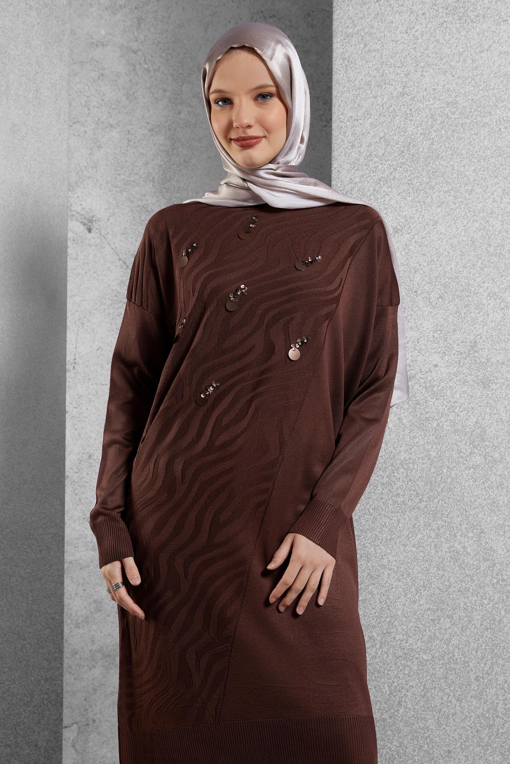 Vêtements hijab BRUN TUNIQUE EN TRICOT 44980