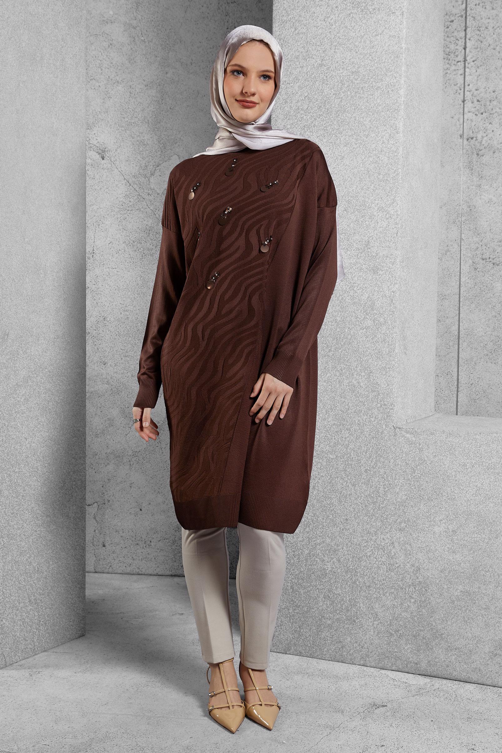 Vêtements hijab BRUN TUNIQUE EN TRICOT 44980