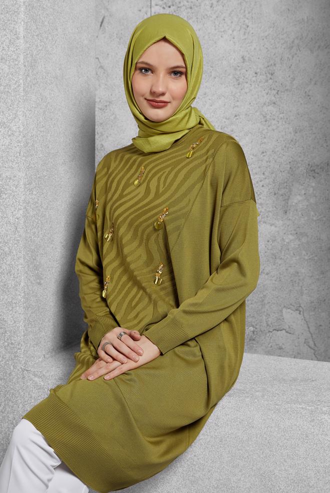 Vêtements hijab BEIGE TUNIQUE EN TRICOT 44980 - ALVİNA