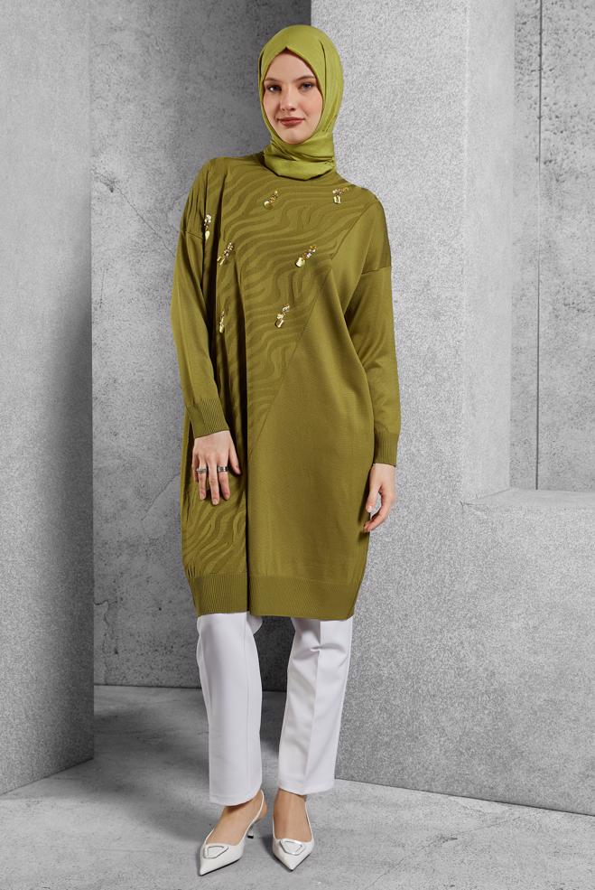 Vêtements hijab BEIGE TUNIQUE EN TRICOT 44980 - ALVİNA