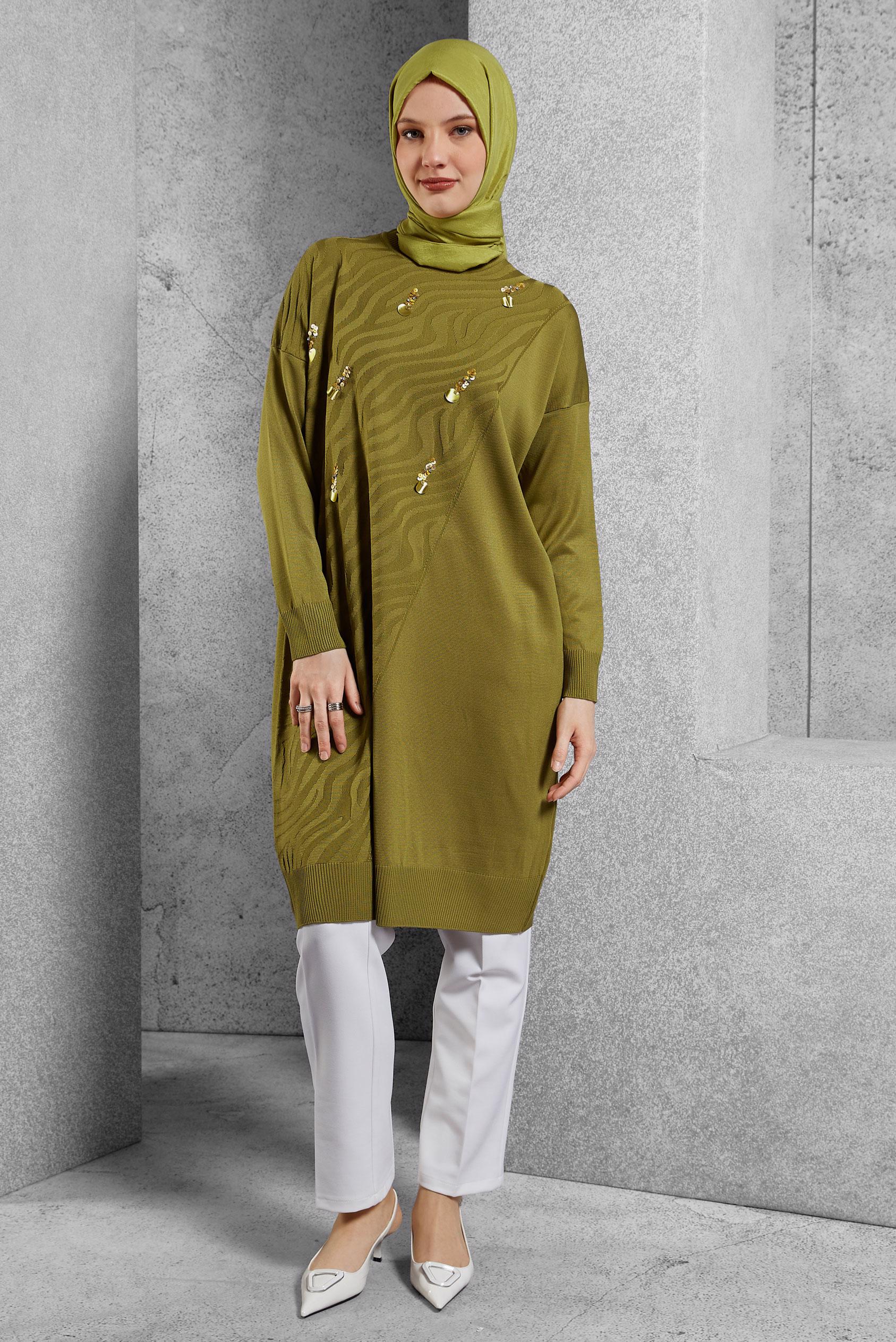 Tesettür giyim YEŞİL TRİKO TUNİK 44980
