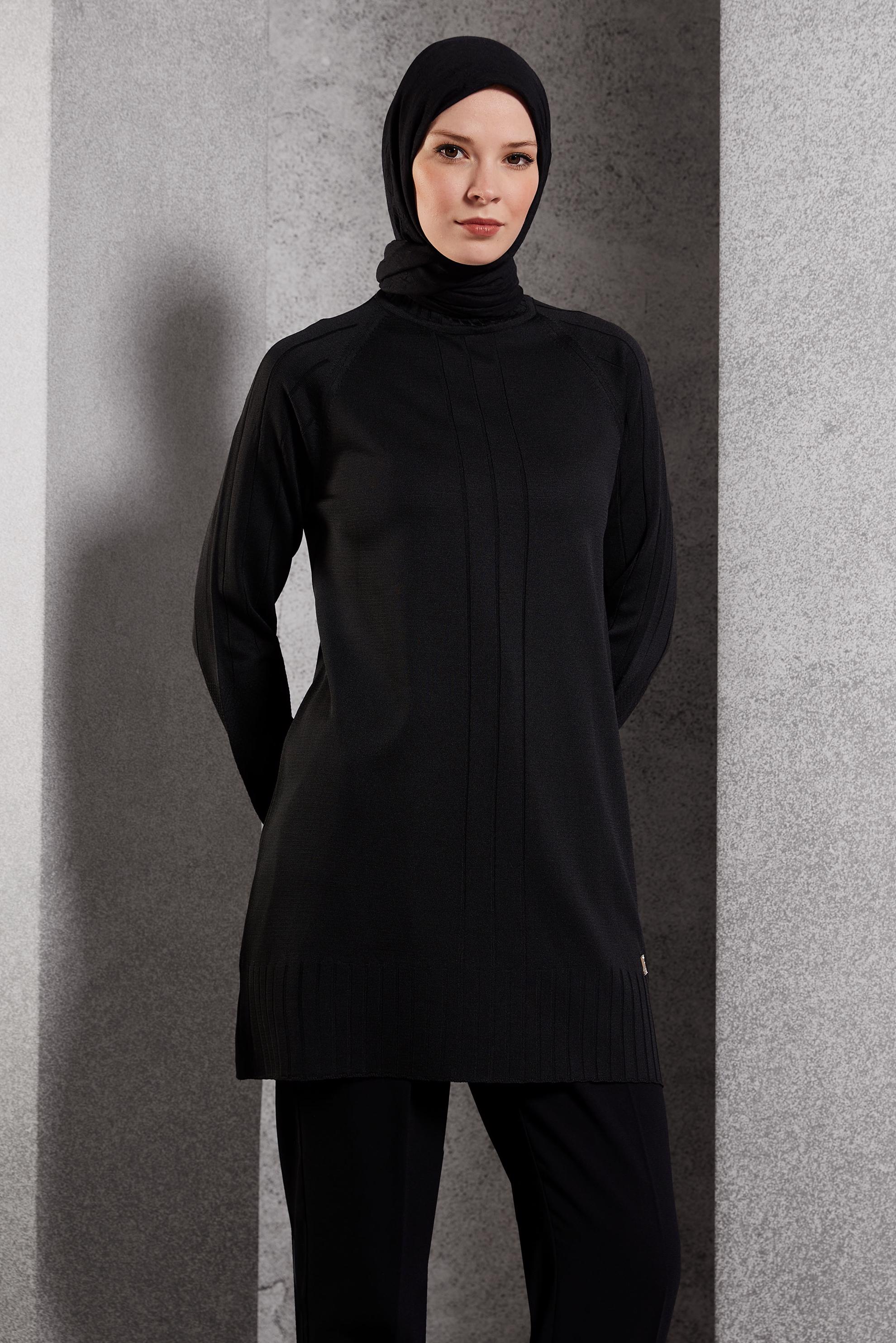 Tesettür giyim SİYAH TESETTÜR TRİKO TUNİK 44982