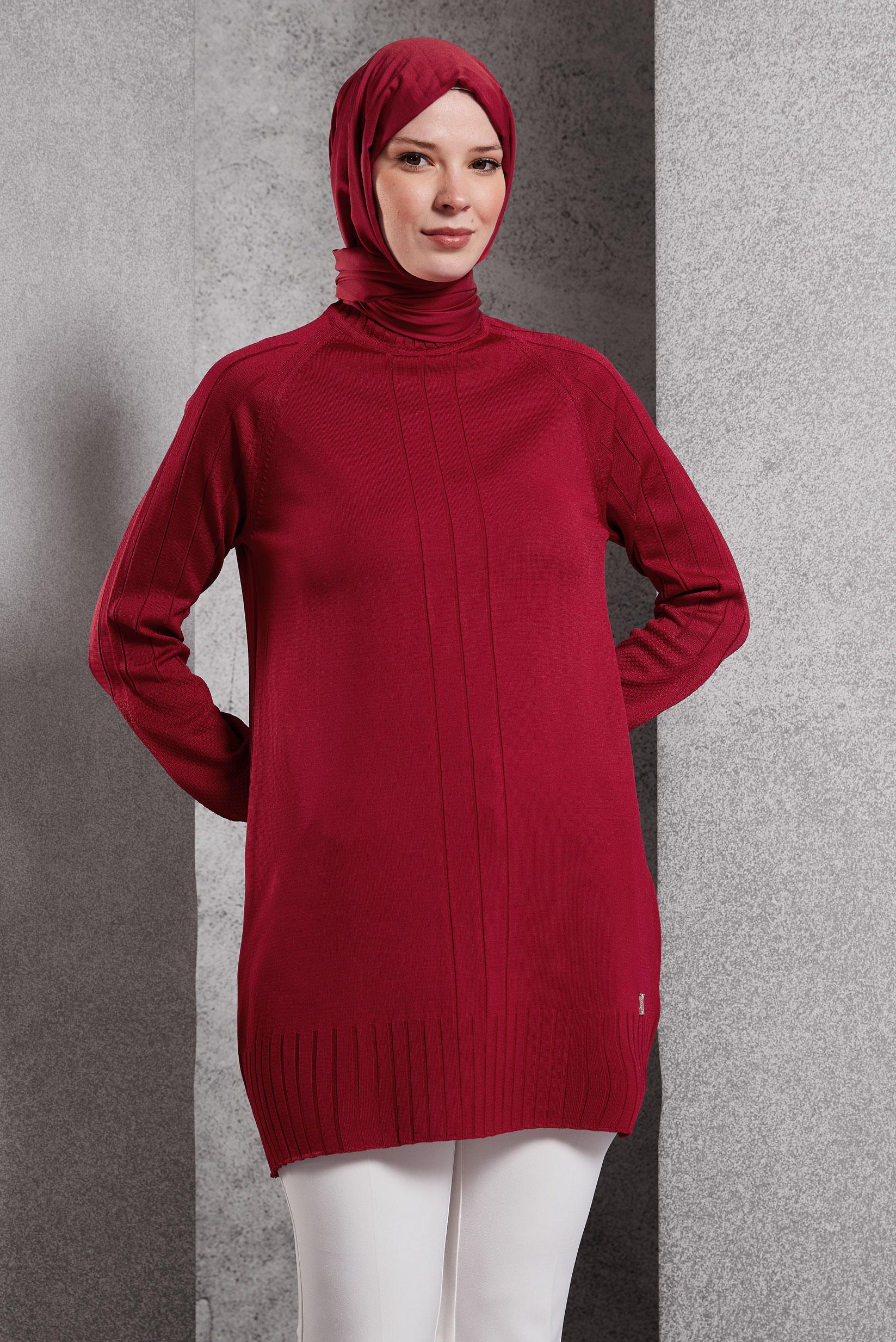 Tesettür giyim KIRMIZI TESETTÜR TRİKO TUNİK 44982