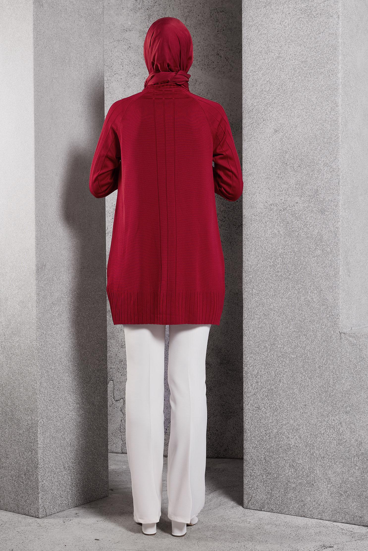 Tesettür giyim KIRMIZI TESETTÜR TRİKO TUNİK 44982