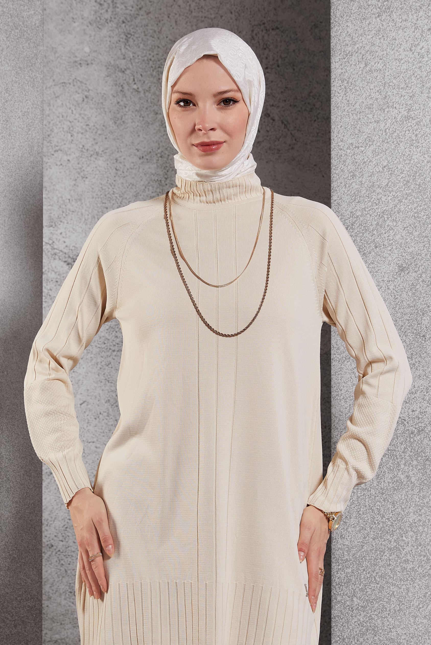Tesettür giyim BEJ TESETTÜR TRİKO TUNİK 44982