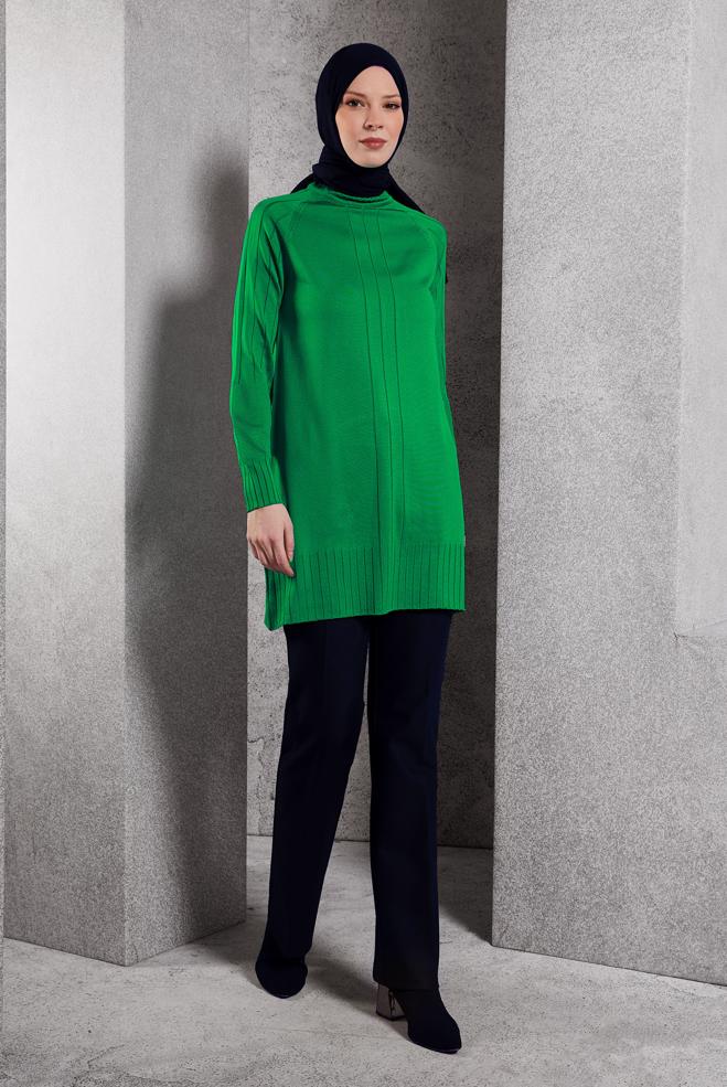 Vêtements hijab VERT TUNIQUE EN TRICOT MODESTE 44982 - ALVİNA