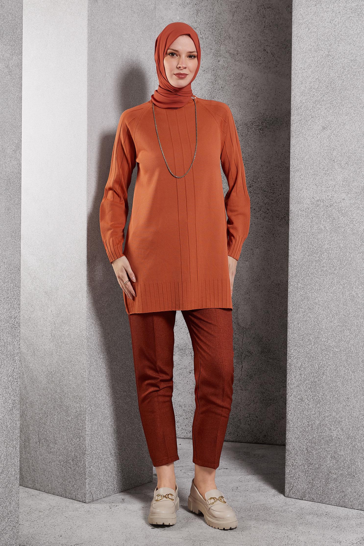 Tesettür giyim TURUNCU TESETTÜR TRİKO TUNİK 44982
