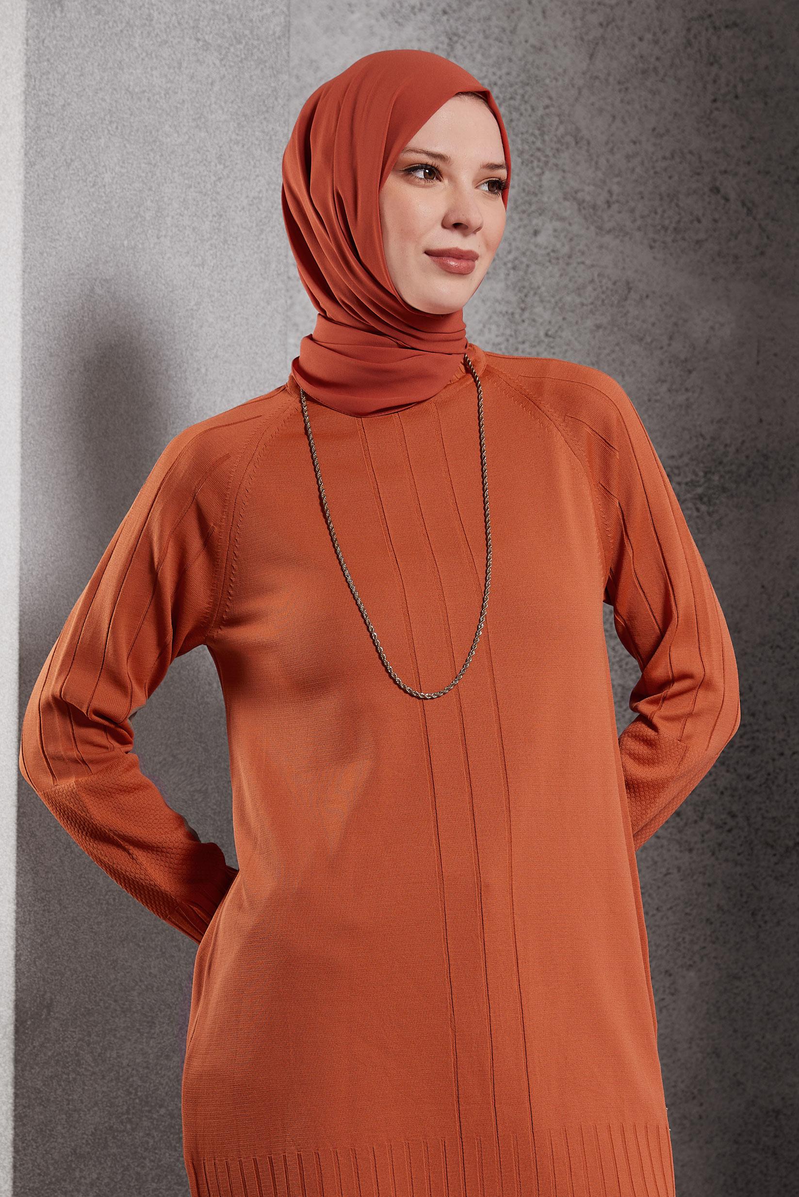 Tesettür giyim TURUNCU TESETTÜR TRİKO TUNİK 44982