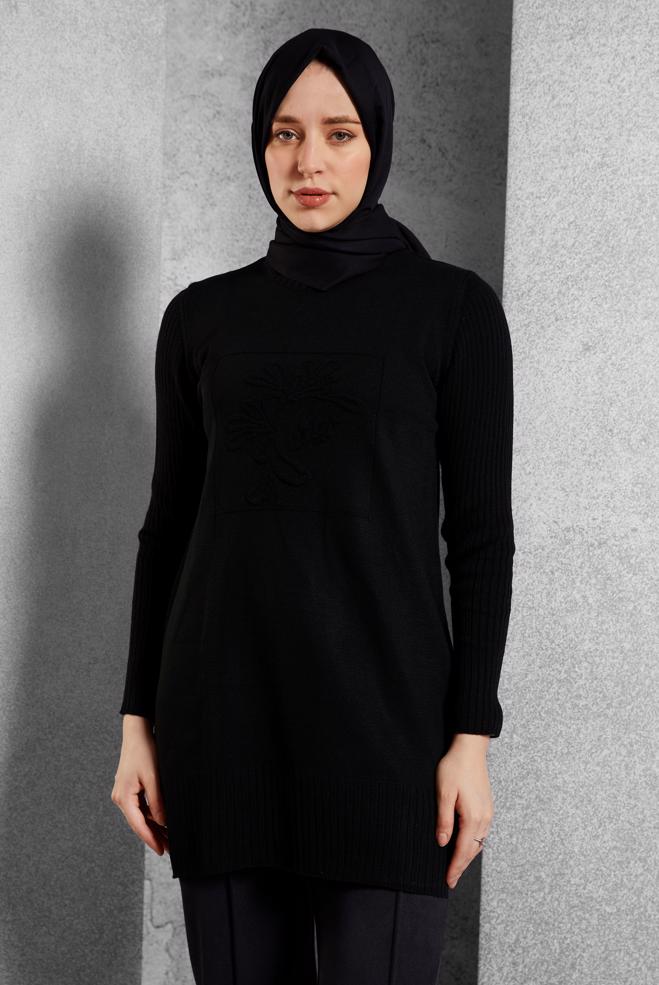 Hijab clothing BLACK KNITWEAR TUNIC 44984 - ALVİNA
