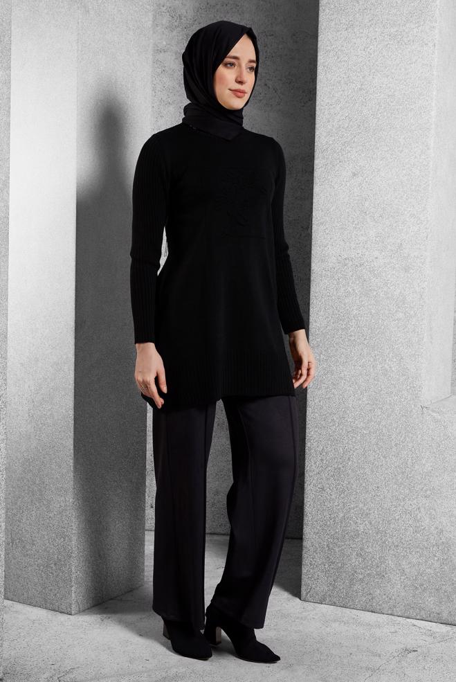 Hijab clothing BLACK KNITWEAR TUNIC 44984 - ALVİNA