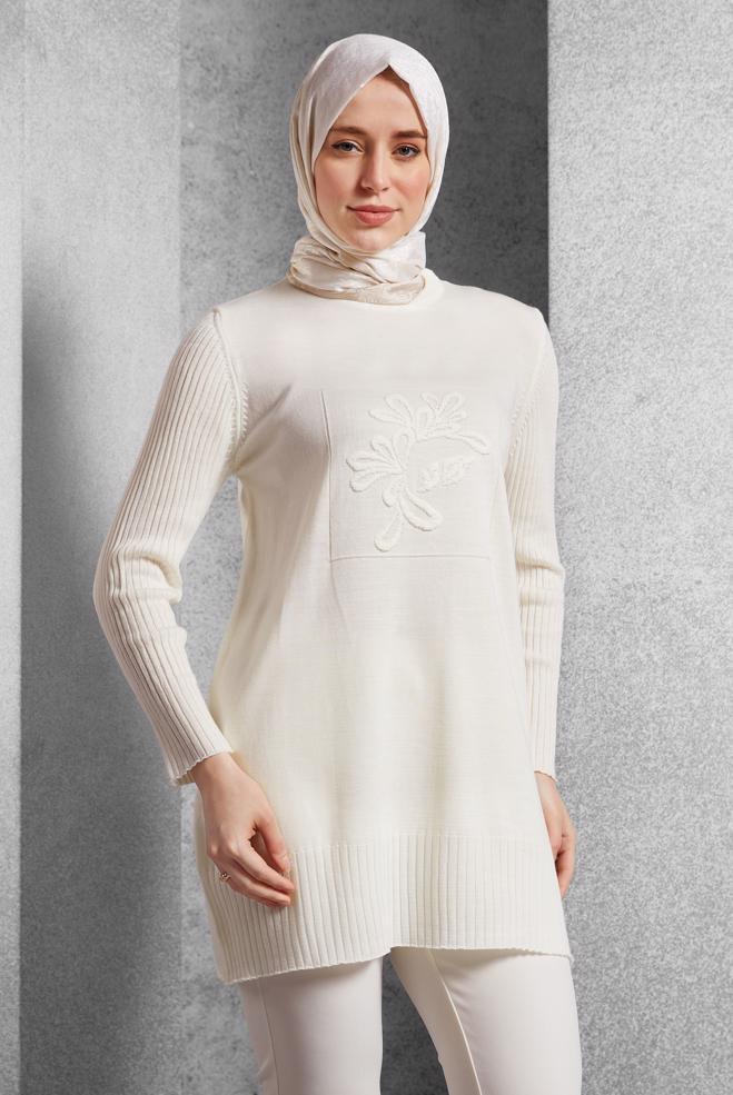 Hijab clothing WHITE KNITWEAR TUNIC 44984 - ALVİNA