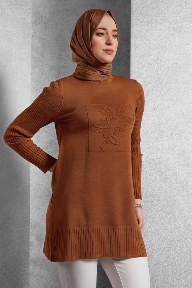 Hijab clothing ORANGE KNITWEAR TUNIC 44984 - ALVİNA