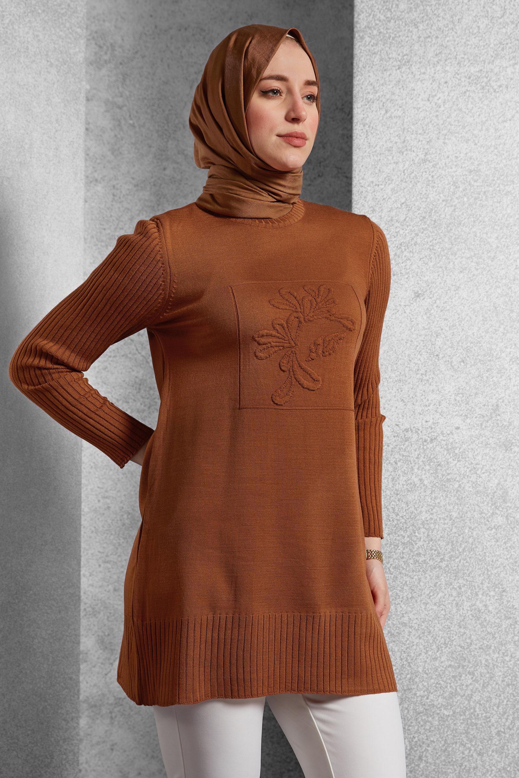 Vêtements hijab ORANGE TUNIQUE EN TRICOT 44984