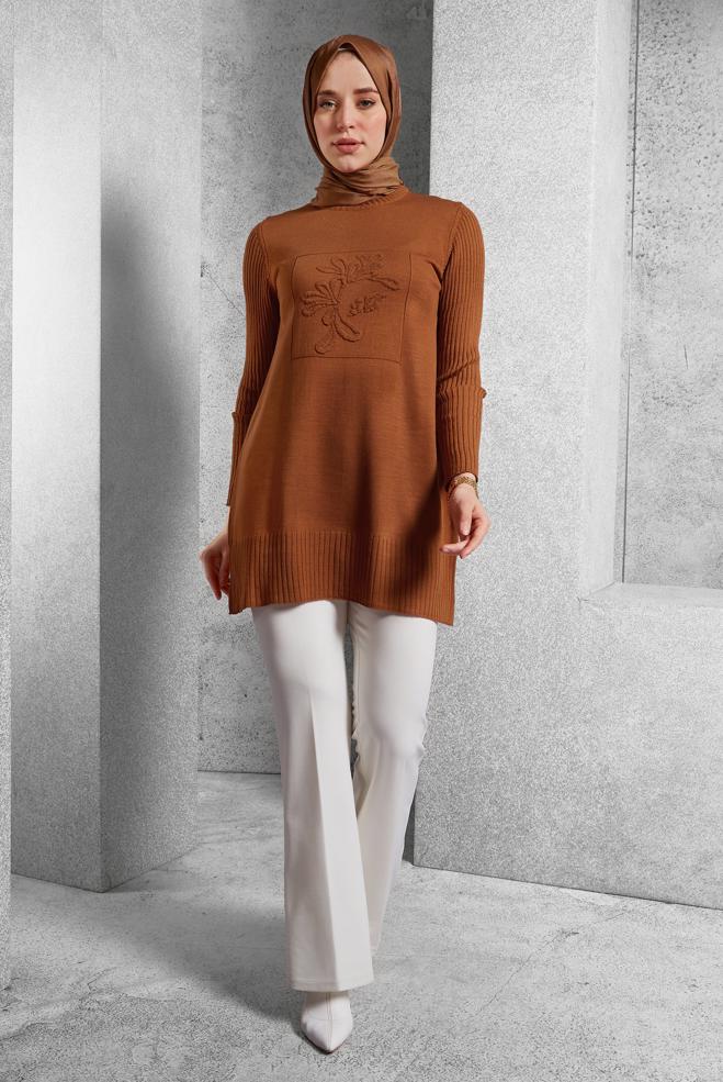 Hijab clothing ORANGE KNITWEAR TUNIC 44984 - ALVİNA