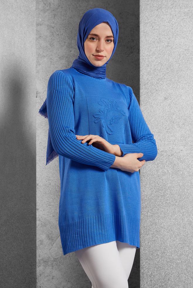 Hijab clothing BLUE KNITWEAR TUNIC 44984 - ALVİNA