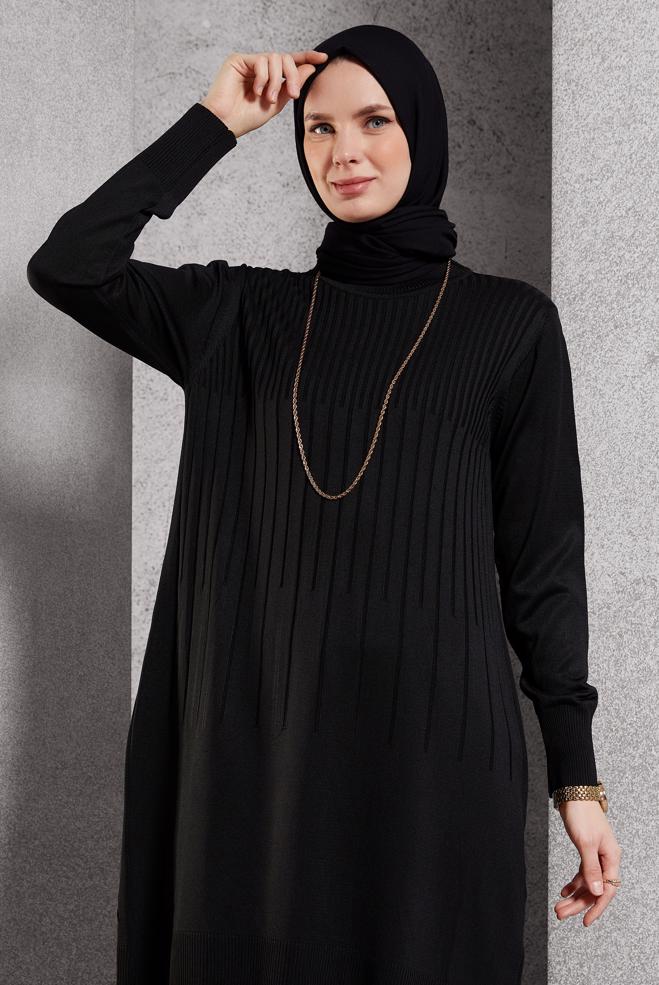 Vêtements hijab NOIR TUNIQUE EN TRICOT 44986 - ALVİNA