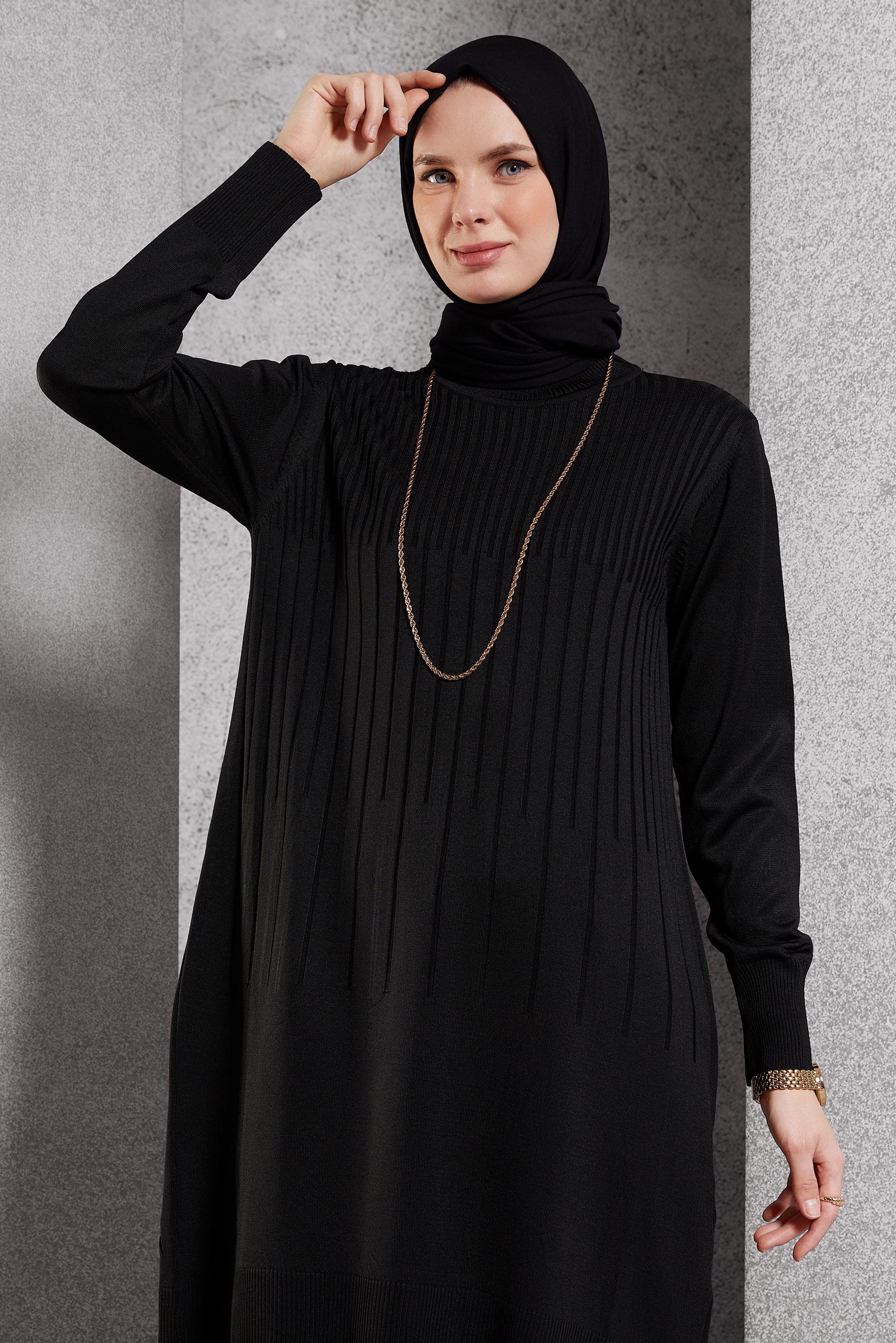 Tesettür giyim SİYAH TRİKO TUNİK 44986