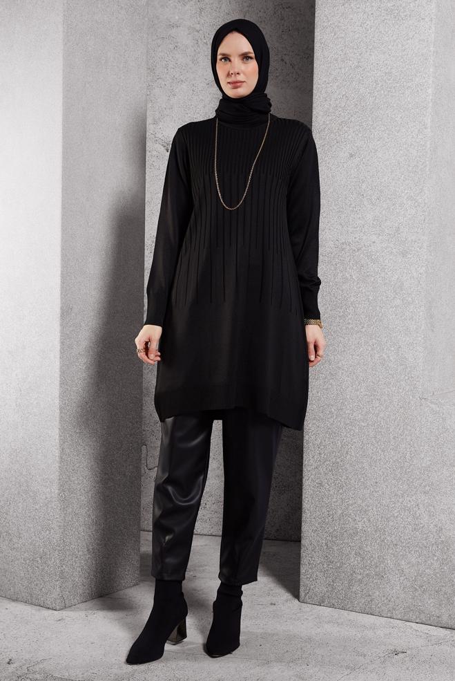Vêtements hijab NOIR TUNIQUE EN TRICOT 44986 - ALVİNA