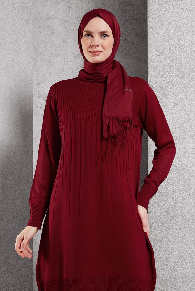 Vêtements hijab ROUGE TUNIQUE EN TRICOT 44986 - ALVİNA