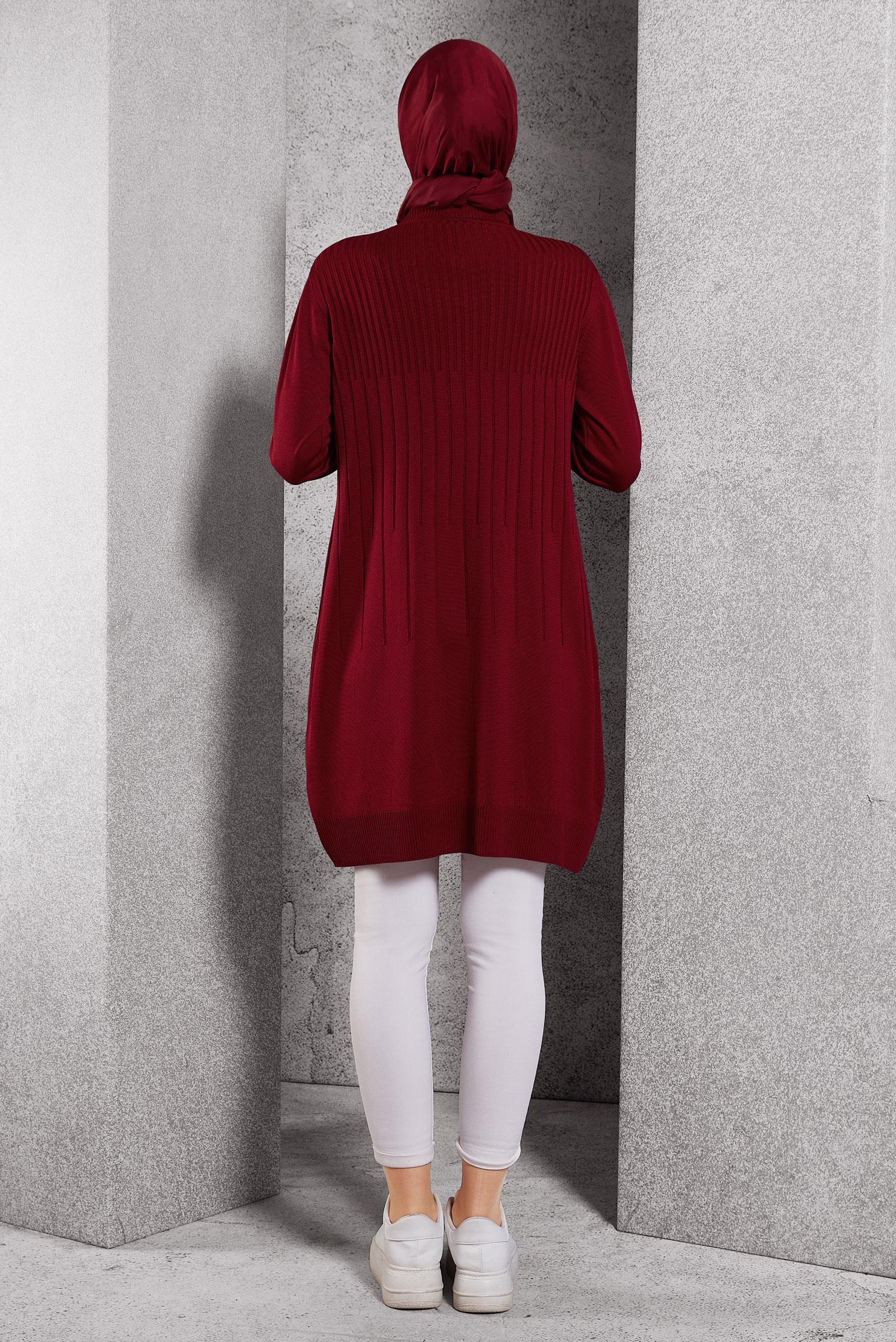 Tesettür giyim KIRMIZI TRİKO TUNİK 44986