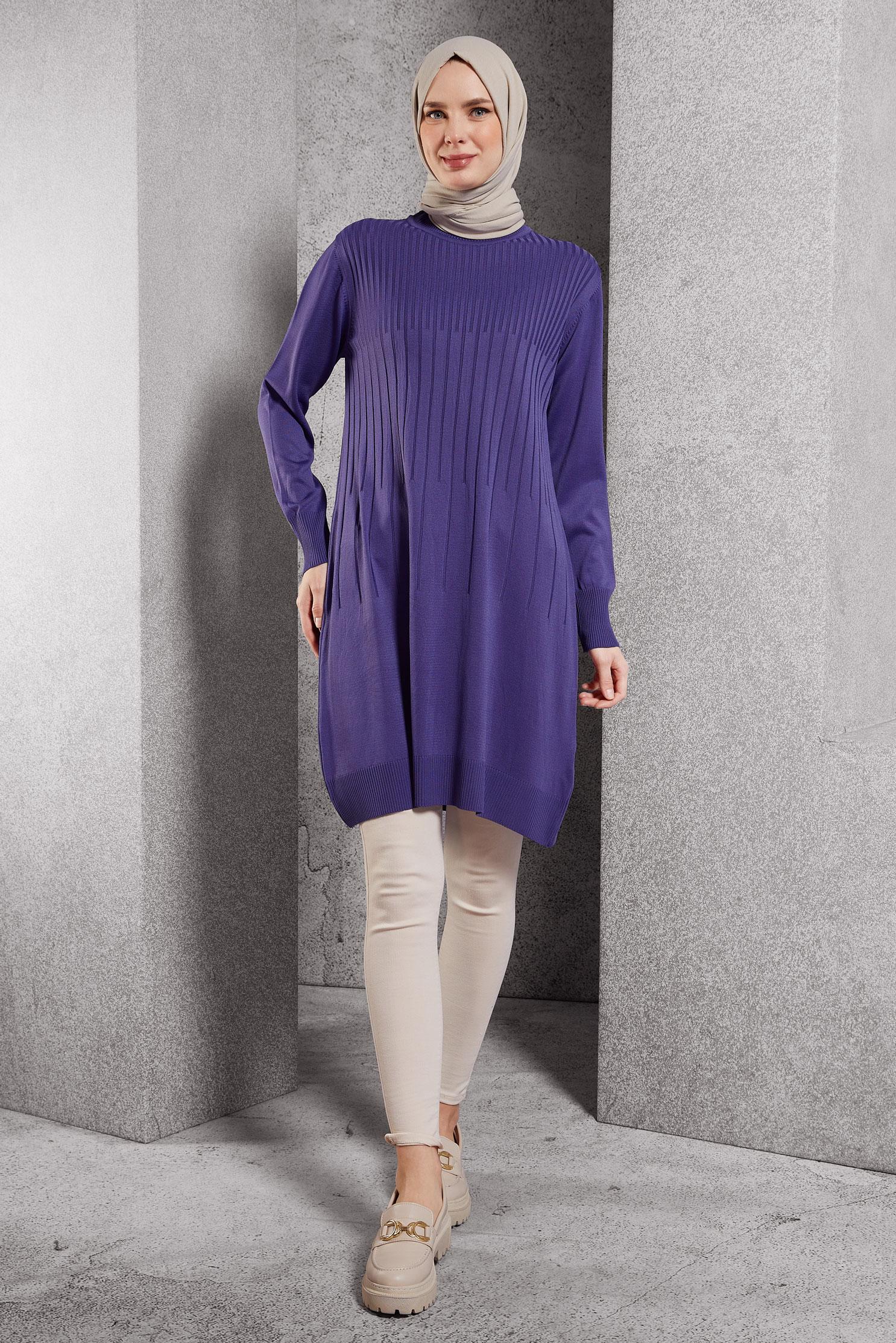 Tesettür giyim MOR TRİKO TUNİK 44986