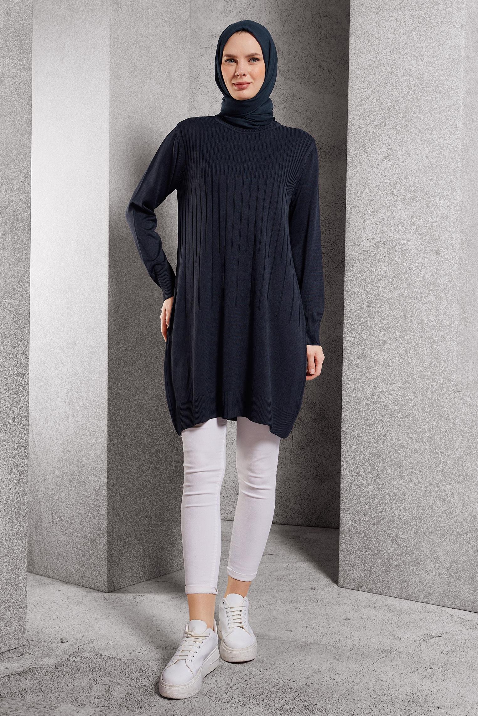 Tesettür giyim LACİVERT TRİKO TUNİK 44986