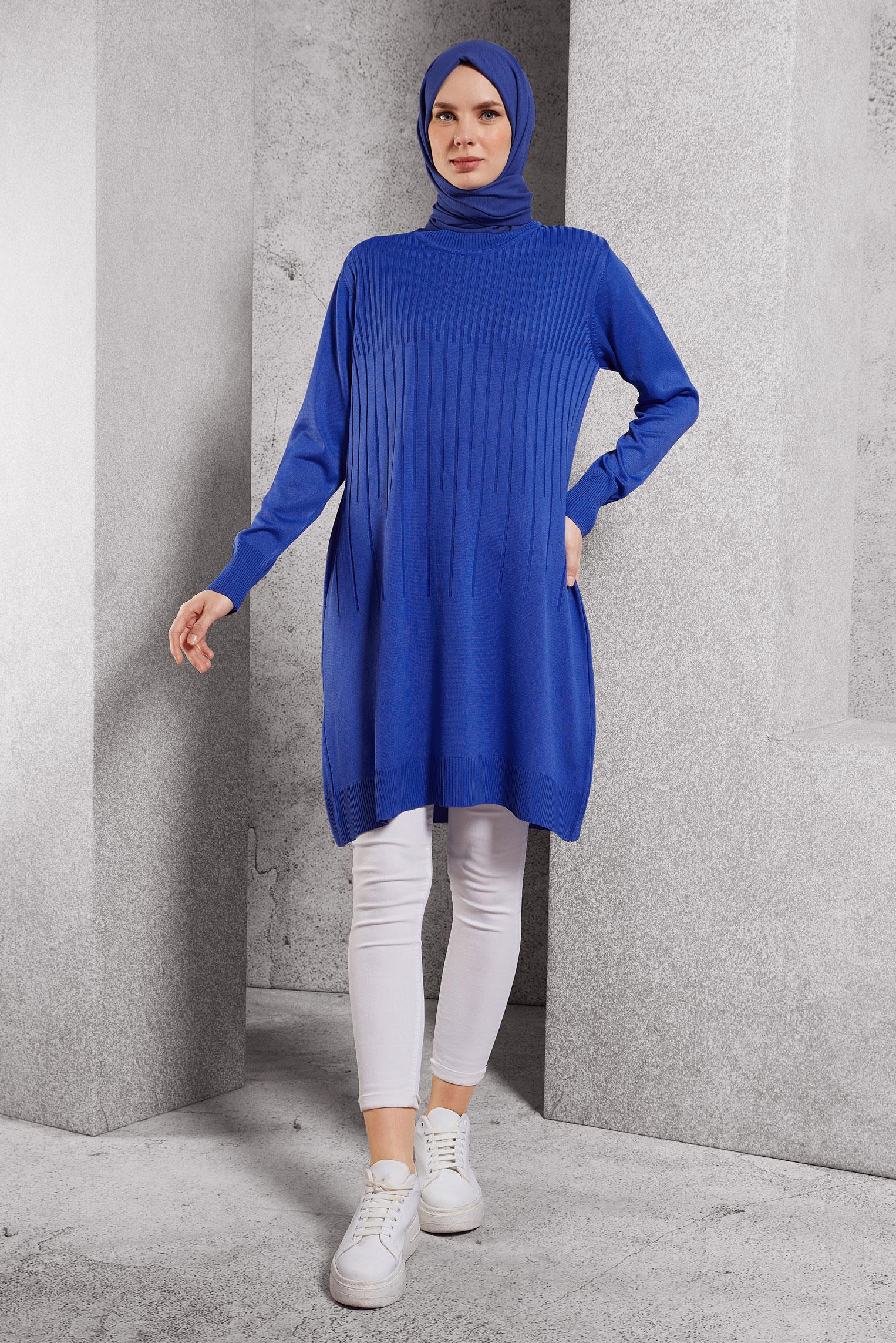 Tesettür giyim LACİVERT TRİKO TUNİK 44986