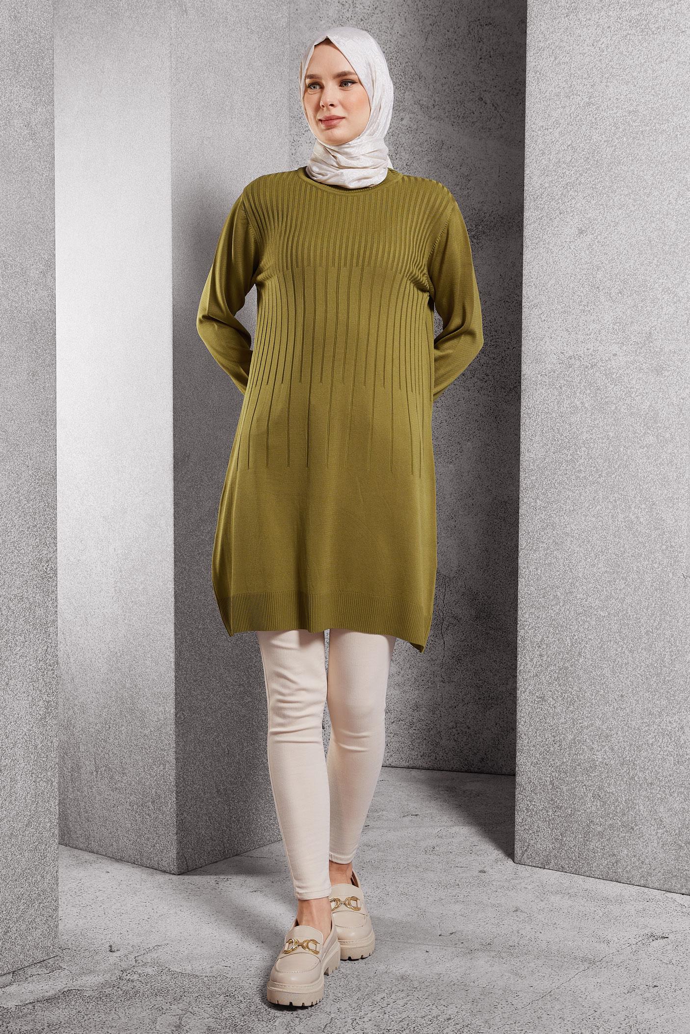 Tesettür giyim YEŞİL TRİKO TUNİK 44986