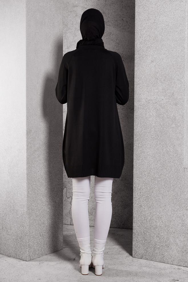Vêtements hijab NOIR TUNIQUE EN TRICOT AVEC BROCHE 44987 - ALVİNA