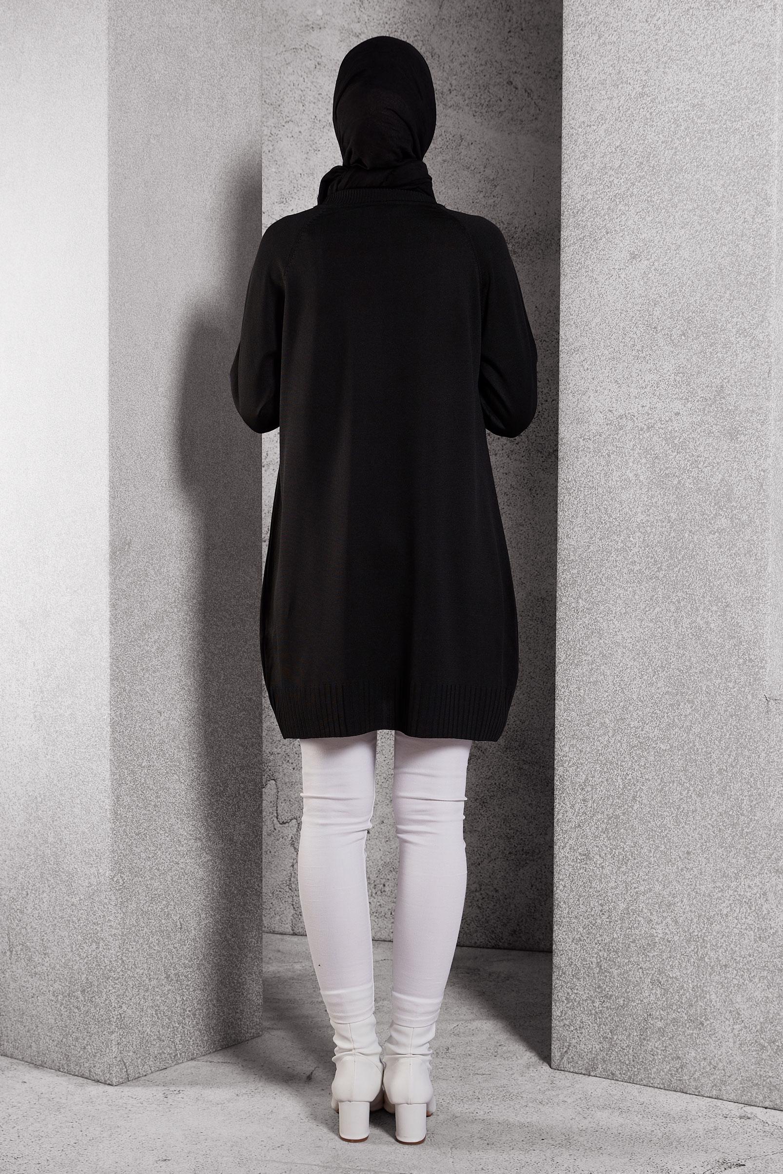 Vêtements hijab NOIR TUNIQUE EN TRICOT AVEC BROCHE 44987