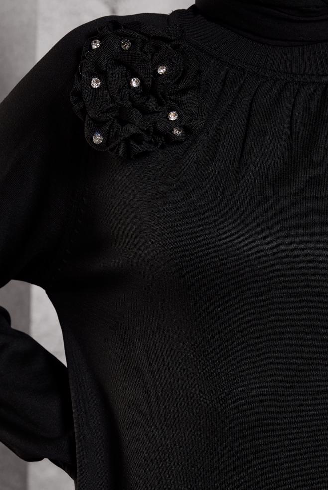 Vêtements hijab NOIR TUNIQUE EN TRICOT AVEC BROCHE 44987 - ALVİNA
