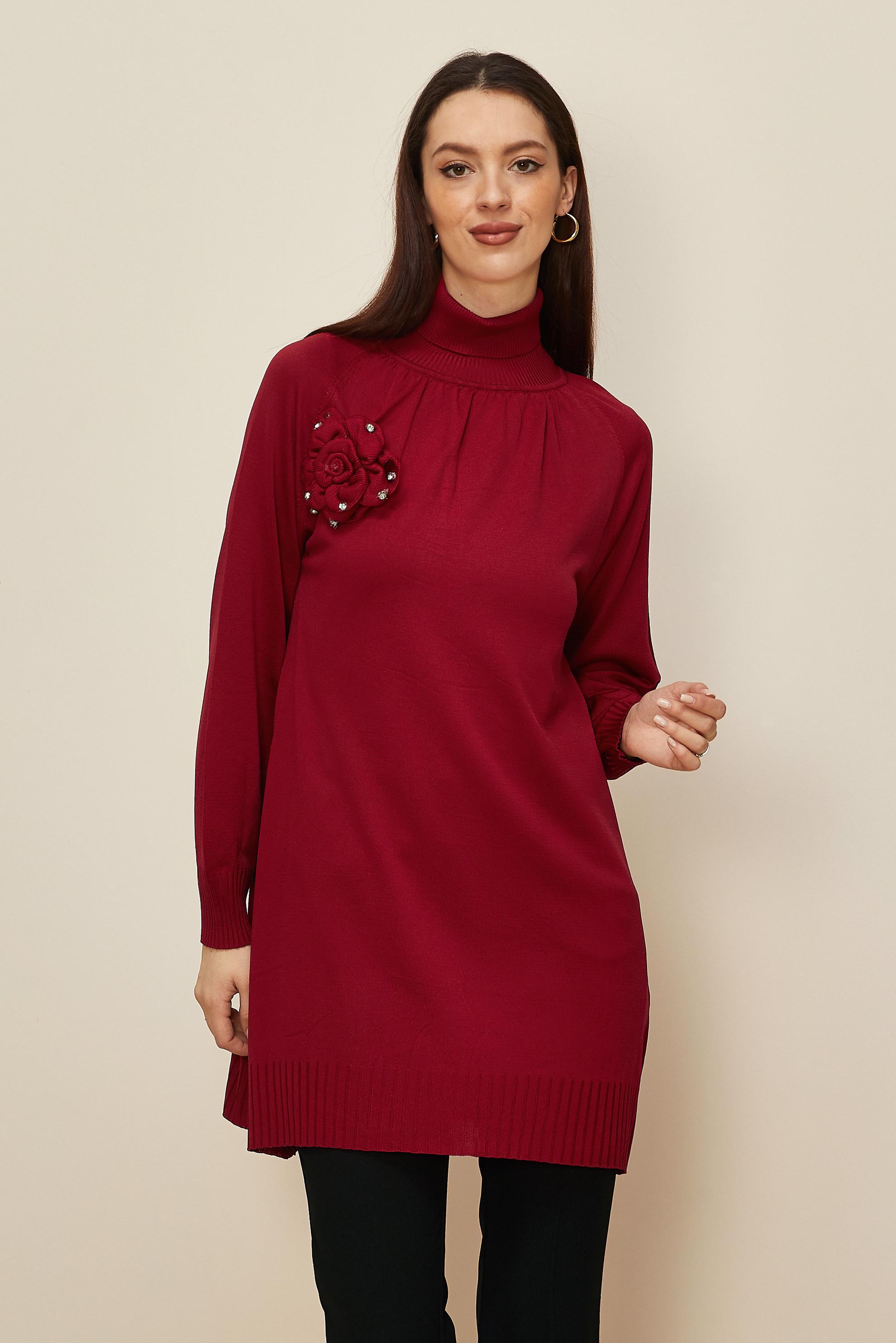 Vêtements hijab ROUGE TUNIQUE EN TRICOT AVEC BROCHE 44987