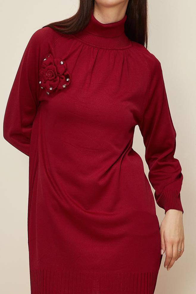 Vêtements hijab ROUGE TUNIQUE EN TRICOT AVEC BROCHE 44987 - ALVİNA
