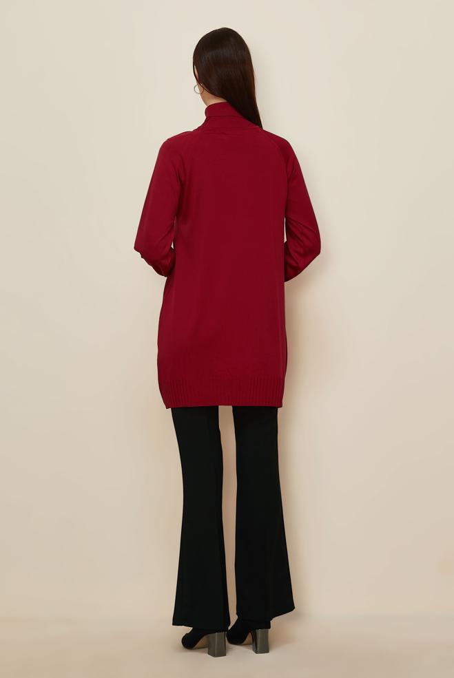 Vêtements hijab ROUGE TUNIQUE EN TRICOT AVEC BROCHE 44987 - ALVİNA