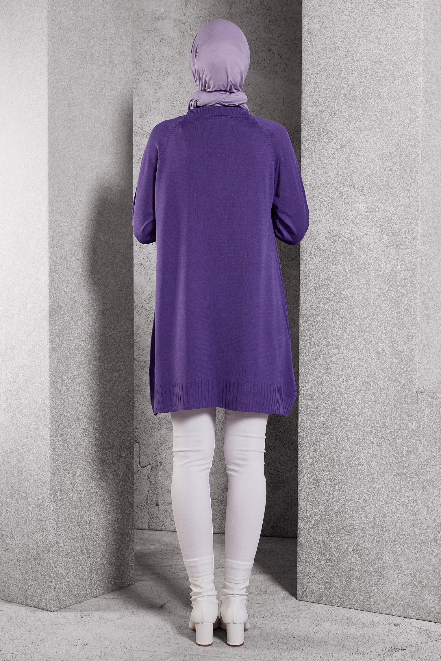 Tesettür giyim MOR BROŞ DETAYLI TRİKO TUNİK 44987