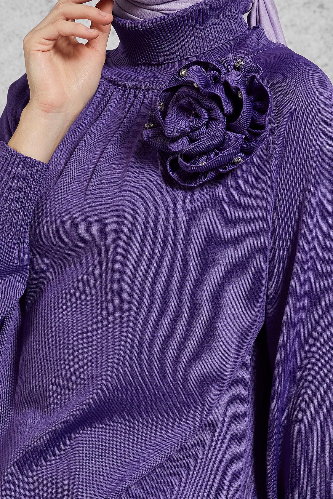 Tesettür giyim MOR BROŞ DETAYLI TRİKO TUNİK 44987