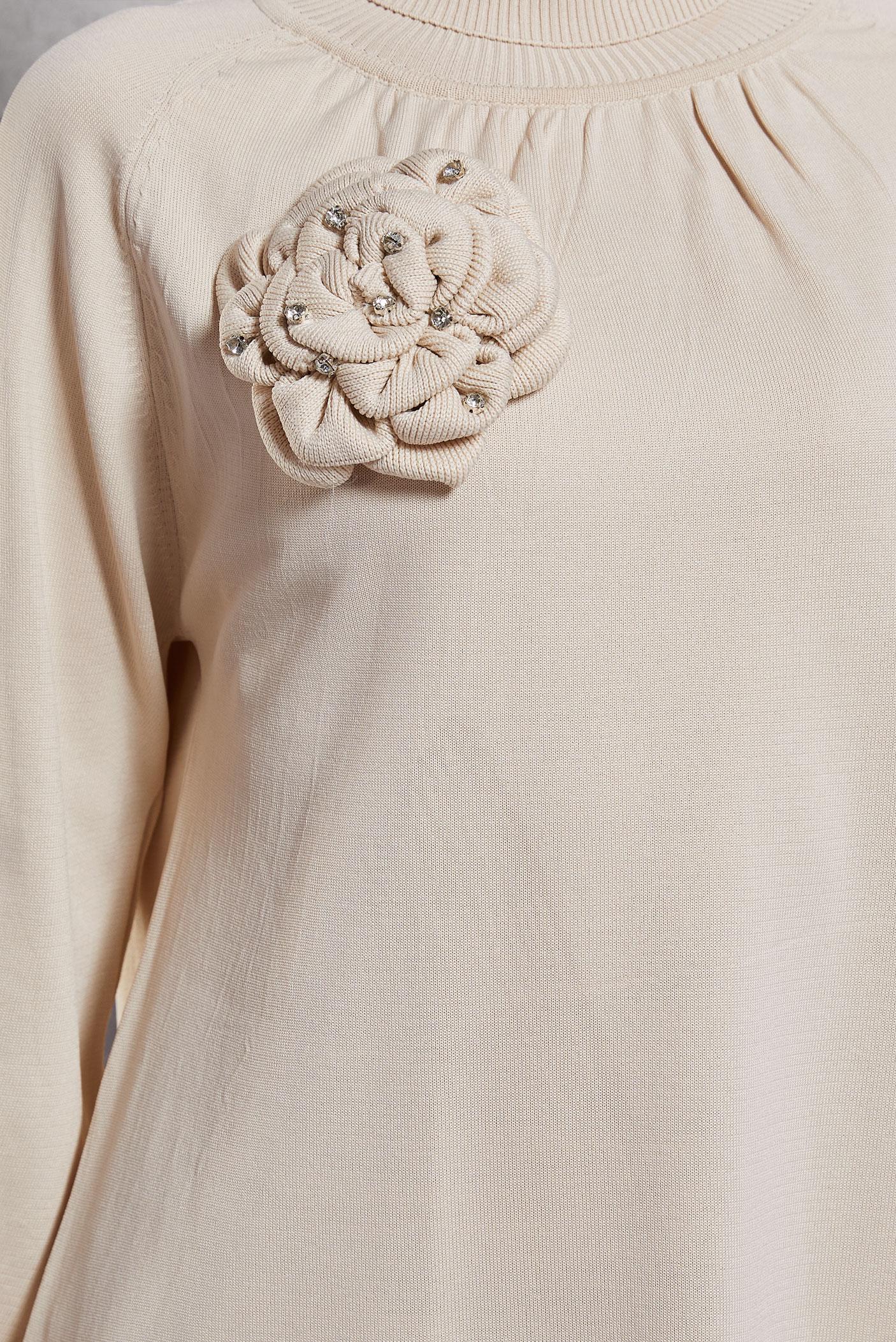 Vêtements hijab BEIGE TUNIQUE EN TRICOT AVEC BROCHE 44987