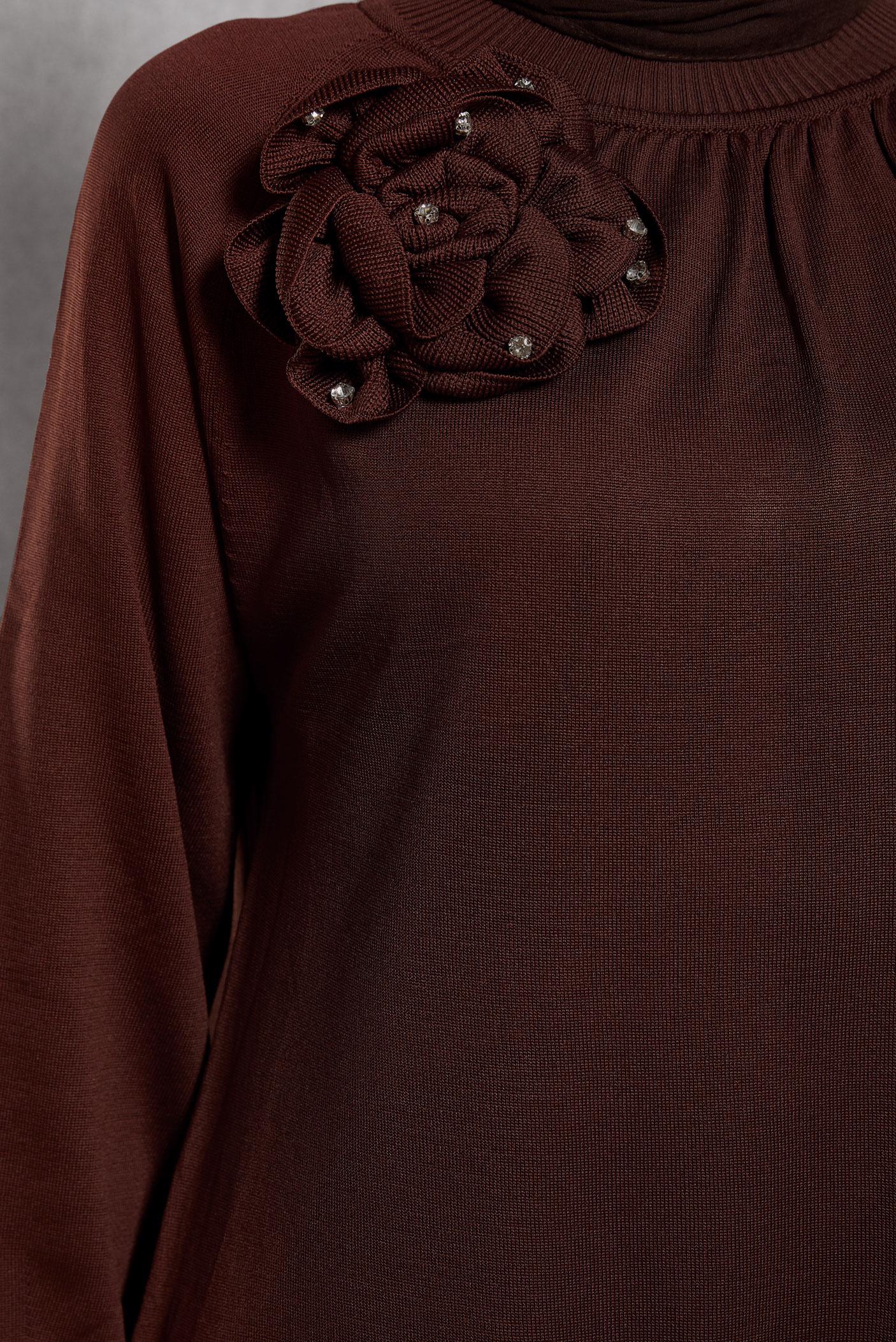 Vêtements hijab BRUN TUNIQUE EN TRICOT AVEC BROCHE 44987