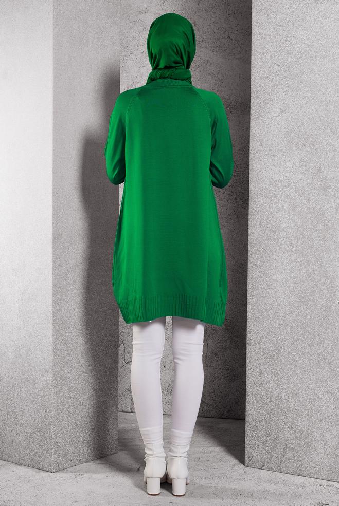 Vêtements hijab VERT TUNIQUE EN TRICOT AVEC BROCHE 44987 - ALVİNA