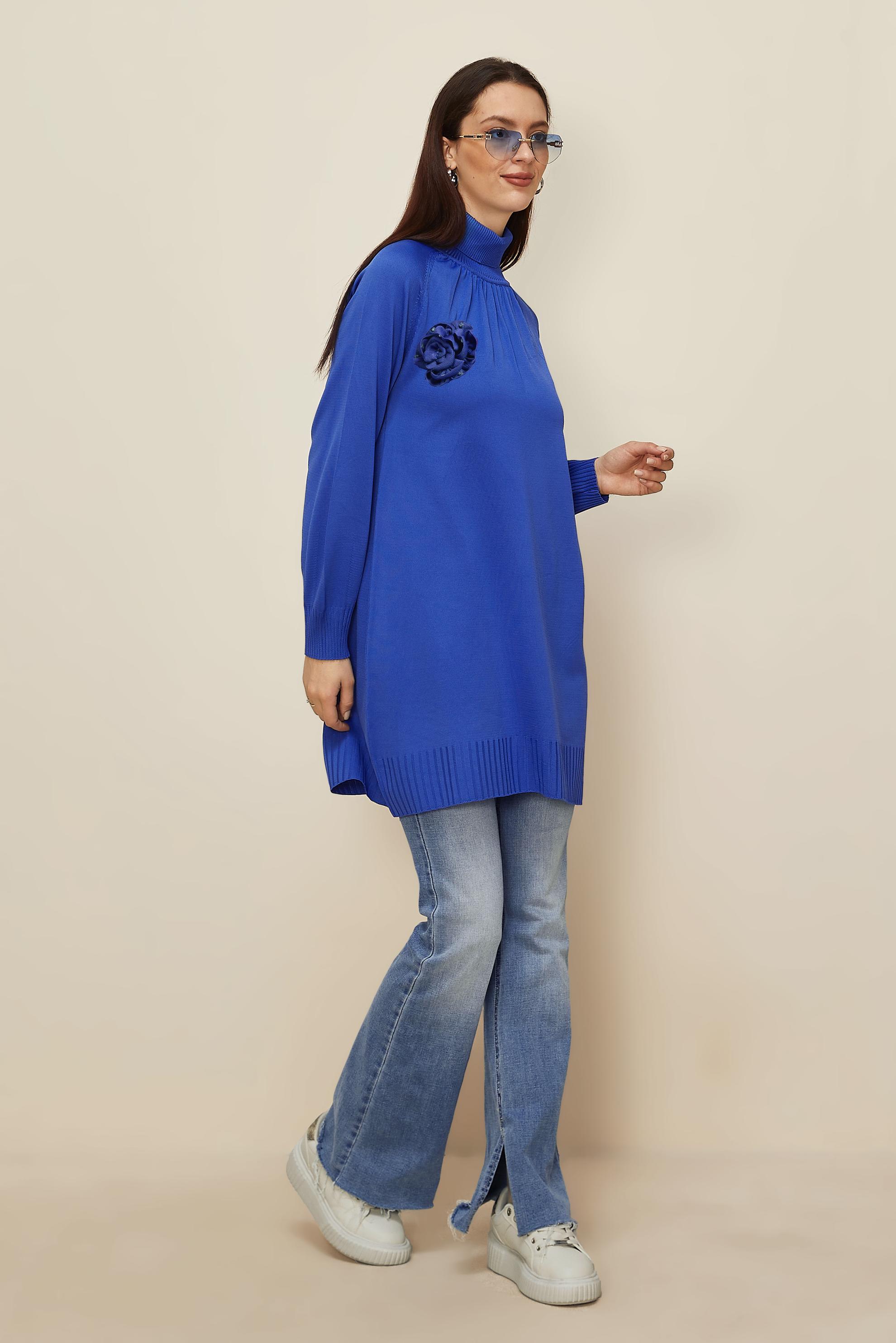 Vêtements hijab BLEU MARINE TUNIQUE EN TRICOT AVEC BROCHE 44987