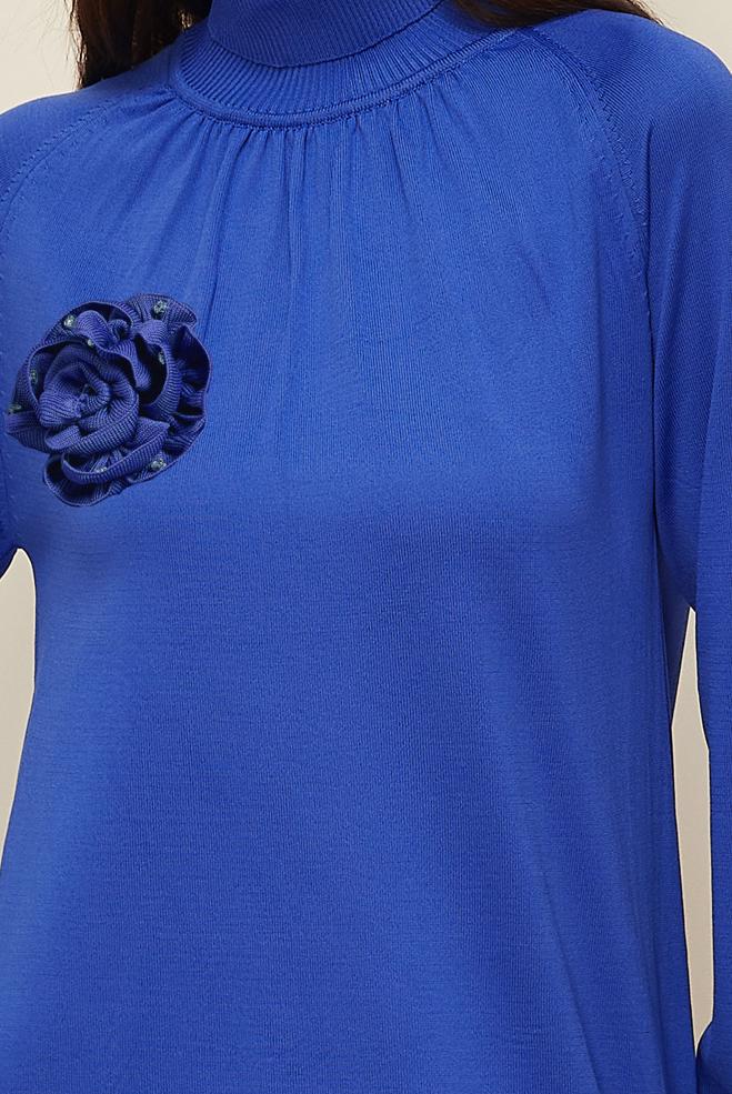 Vêtements hijab BLEU MARINE TUNIQUE EN TRICOT AVEC BROCHE 44987 - ALVİNA