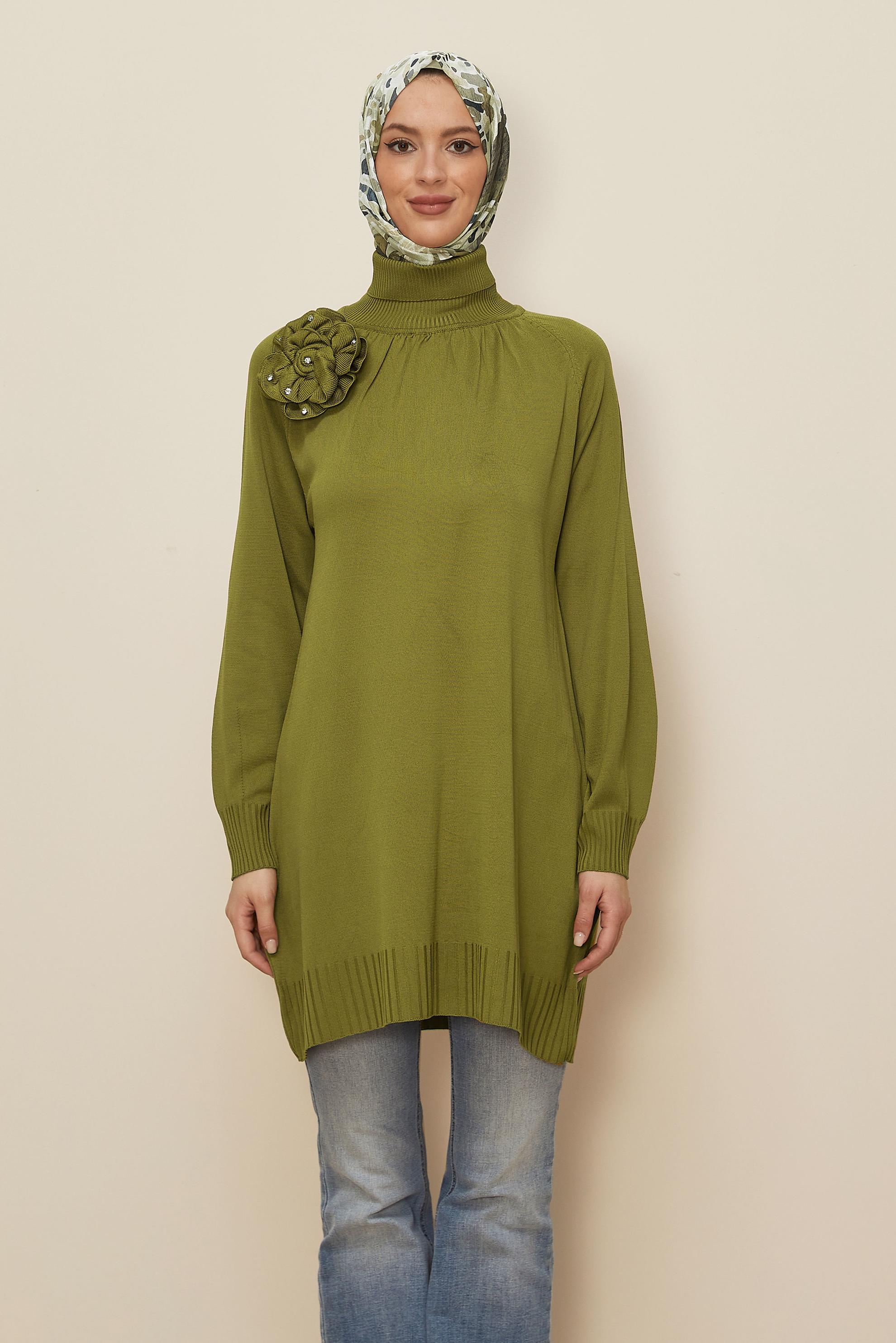 Vêtements hijab VERT TUNIQUE EN TRICOT AVEC BROCHE 44987