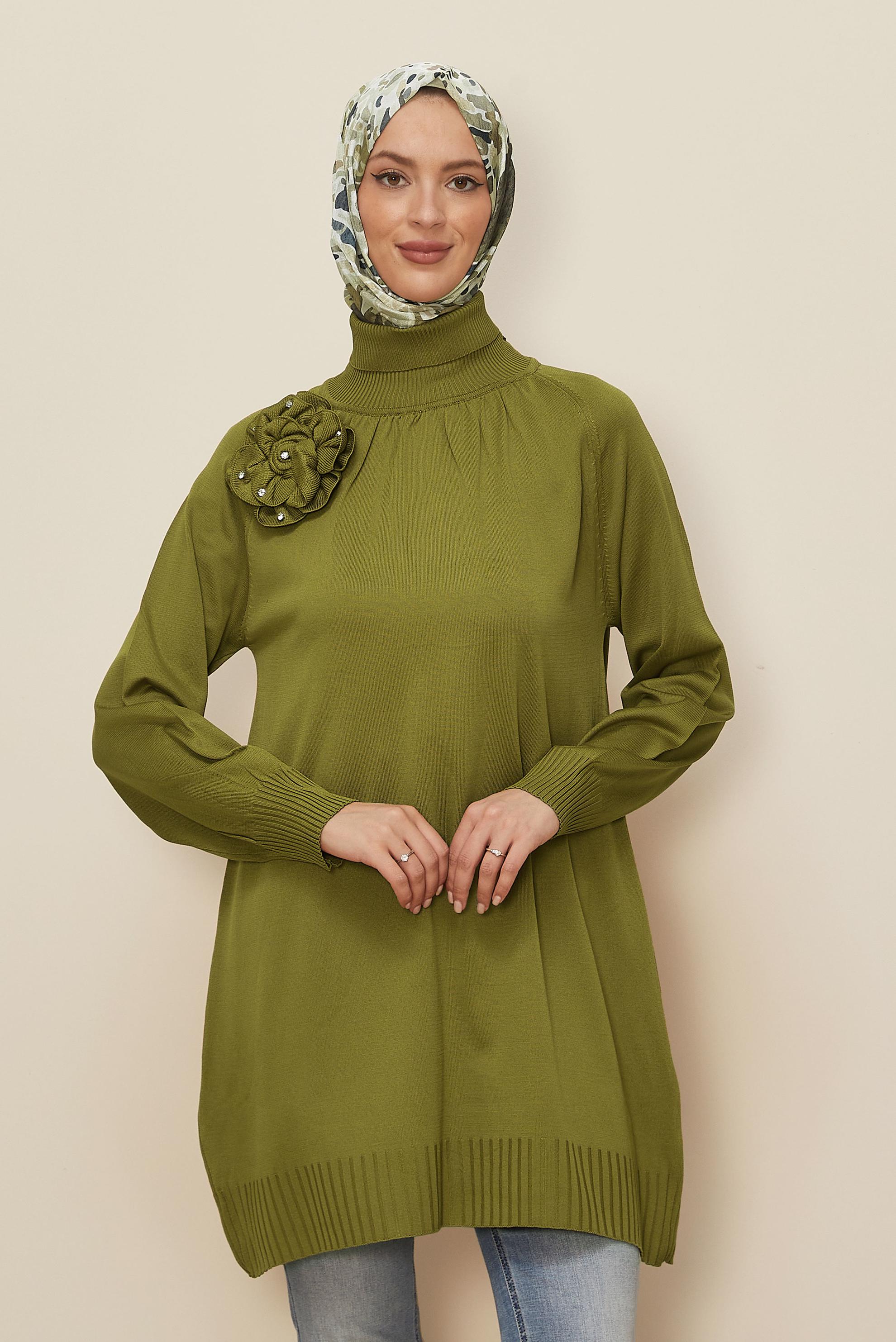 Vêtements hijab VERT TUNIQUE EN TRICOT AVEC BROCHE 44987