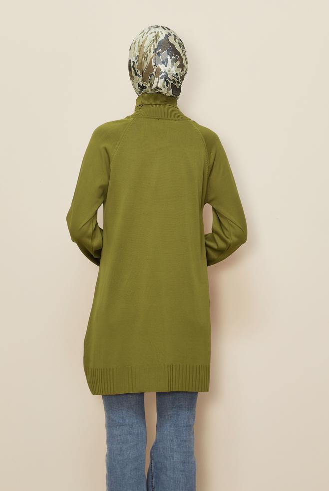 Vêtements hijab VERT TUNIQUE EN TRICOT AVEC BROCHE 44987 - ALVİNA