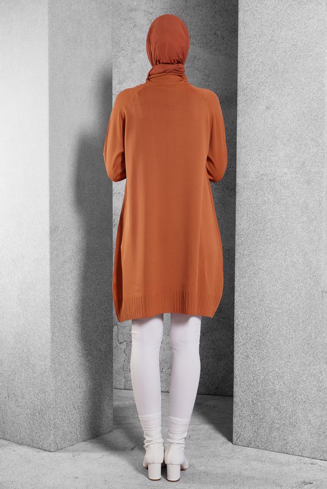 Vêtements hijab ORANGE TUNIQUE EN TRICOT AVEC BROCHE 44987 - ALVİNA