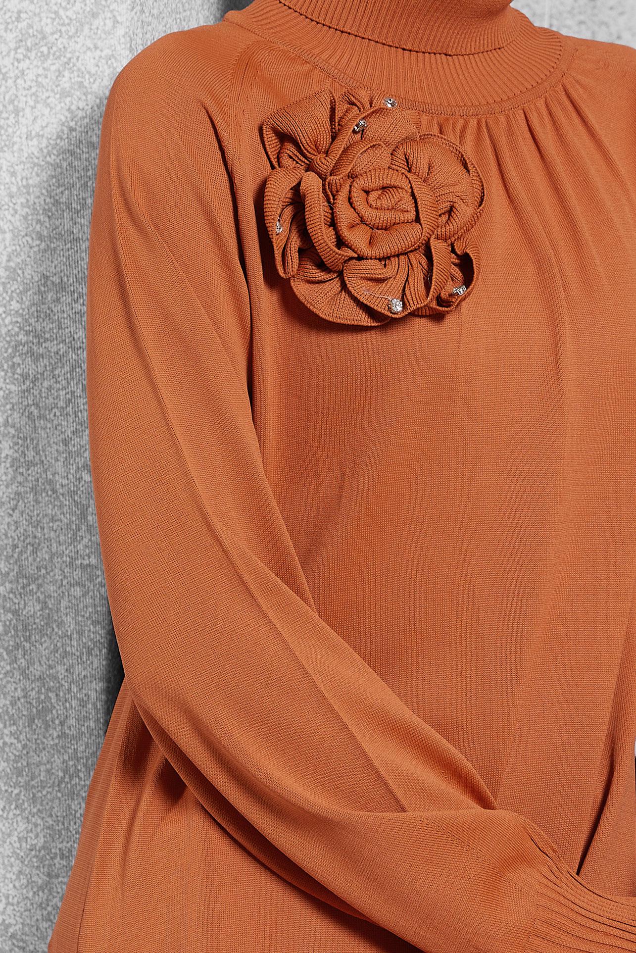 Vêtements hijab ORANGE TUNIQUE EN TRICOT AVEC BROCHE 44987