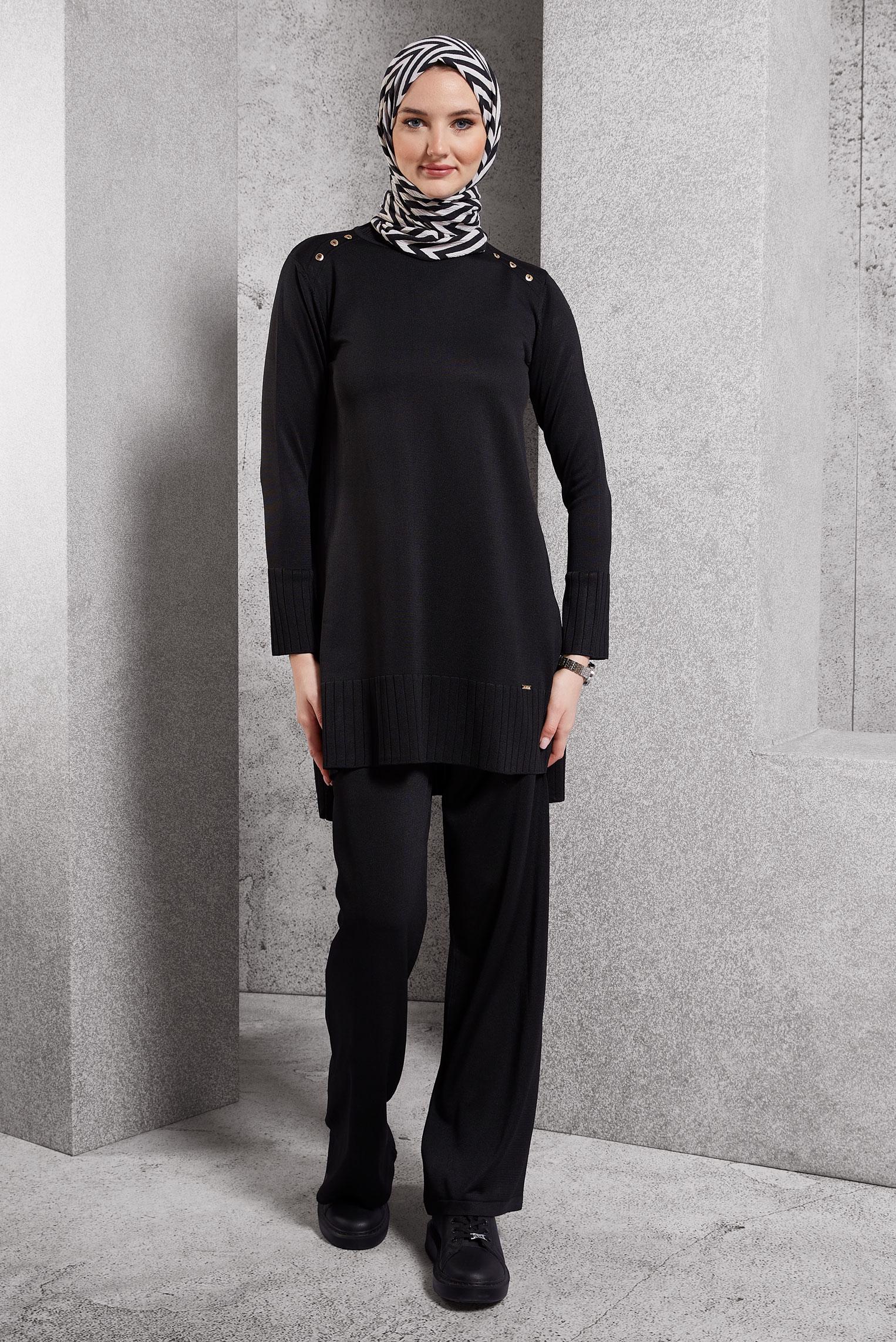 Tesettür giyim SİYAH TESETTÜR TRİKO TUNİK 44988