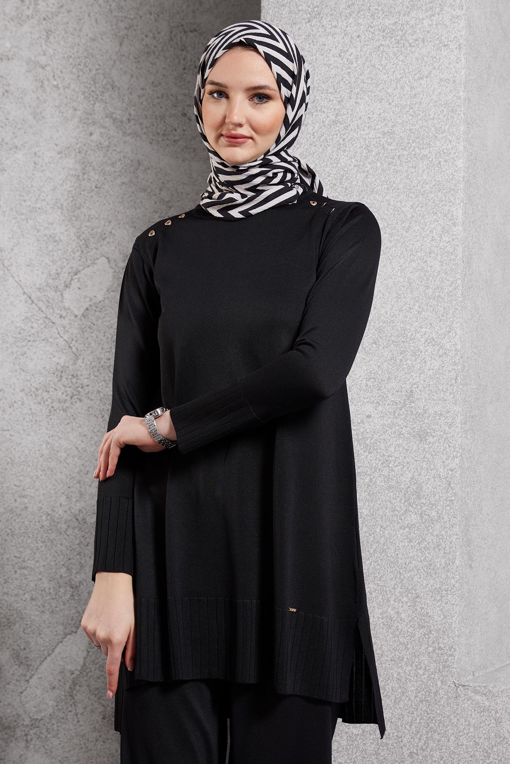 Tesettür giyim SİYAH TESETTÜR TRİKO TUNİK 44988