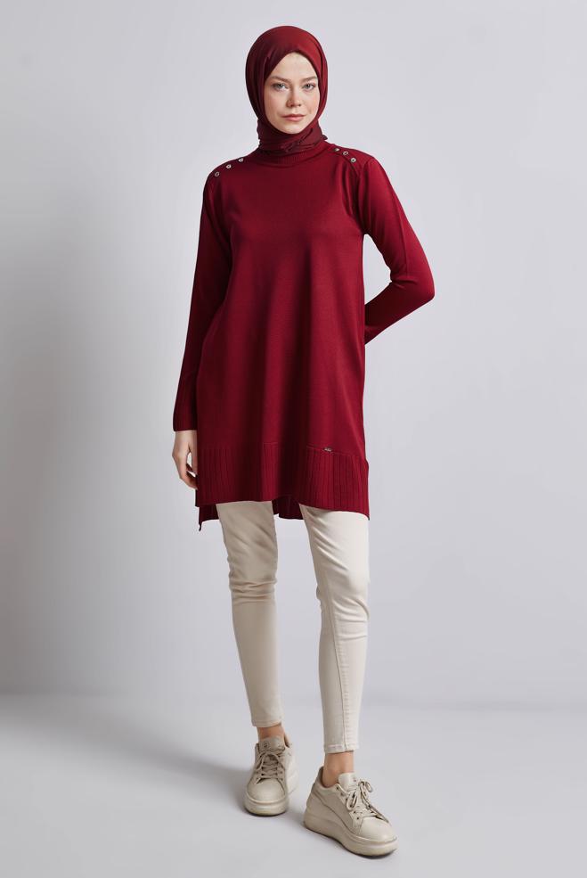 Tesettür giyim KIRMIZI TESETTÜR TRİKO TUNİK 44988 - ALVİNA